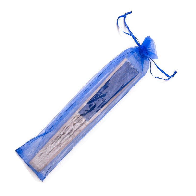SL crafts 24pcs Imitated Silk Hand Fan Imitated Silk Fabric Bamboo Handheld Folded Fan Bridal Dancing Props Church Wedding Party Favors with Organza Bags (Royal Blue) - Image 5